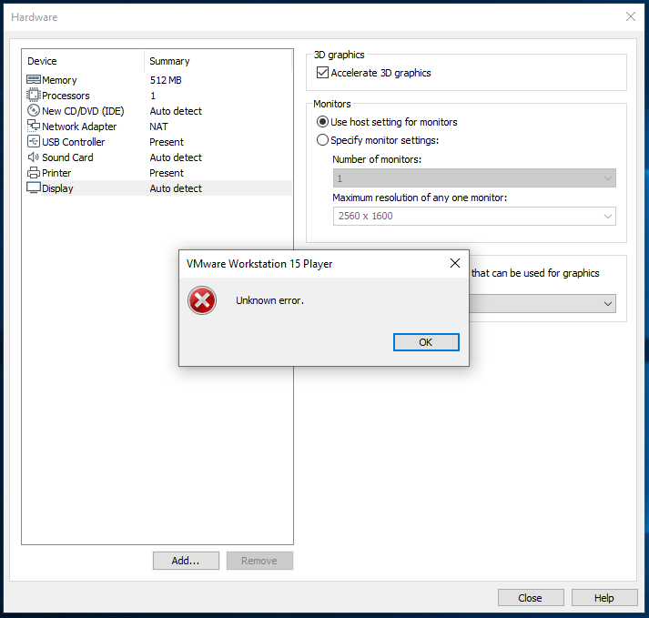 VMware Workstation Player 15.1.0 Accelerate 3D graphics bugged.png