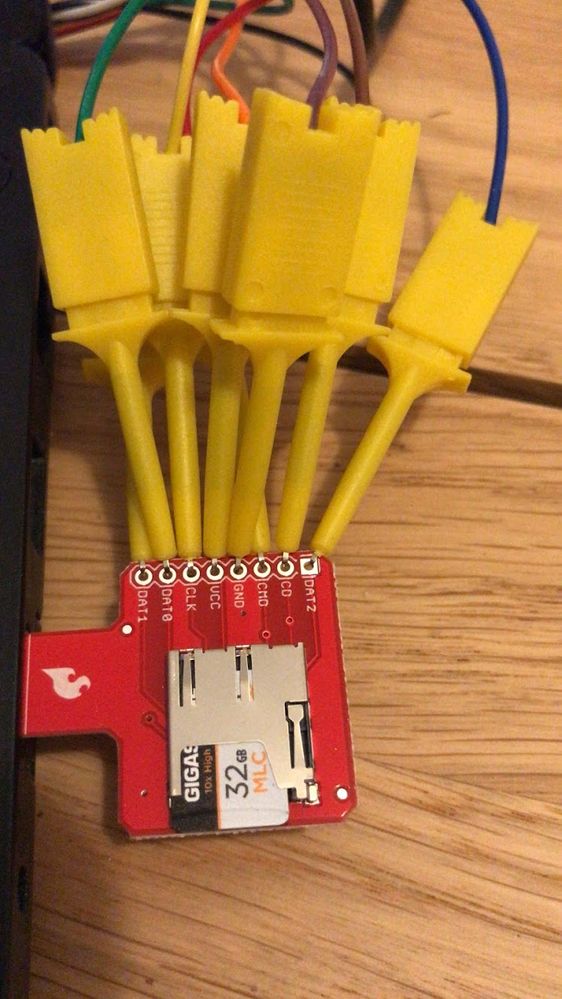 MicroSD card connected into server and logic analyser